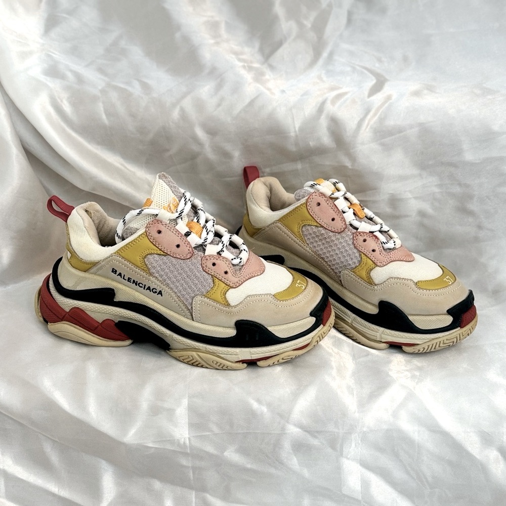 Balenciaga Multicolor Mesh and Leather Triple S Sneakers
